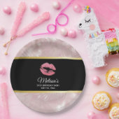 Rosa Glitzer Lips & Rose Gold Tropische Blätter Pappteller (Party)