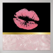 Rosa Glitzer Lips & Rose Gold Tropische Blätter Poster (Vorne)