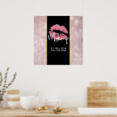 Rosa Glitzer Lips & Rose Gold Tropische Blätter Poster (Küche)