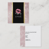 Rosa Glitzer Lips & Rose Gold Tropische Blätter Quadratische Visitenkarte (Vorne/Hinten)