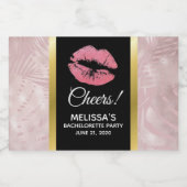 Rosa Glitzer Lips & Rose Gold Tropische Blätter Schaumweinetikett (Einzelnes Label)