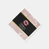 Rosa Glitzer Lips & Rose Gold Tropische Blätter Serviette (Ecke)