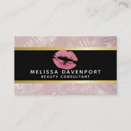 Rosa Glitzer Lips & Rose Gold Tropische Blätter Visitenkarte