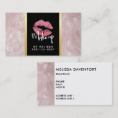 Rosa Glitzer Lips & Rose Gold Tropische Blätter Visitenkarte (Vorne/Hinten)