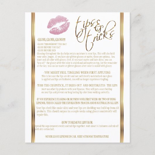 Rosa Glitzer 💋 Lipsense Senegence Instructions Flyer (Hinten)