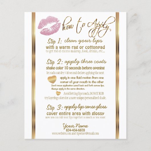 Rosa Glitzer 💋 Lipsense Senegence Instructions Flyer (Vorne)