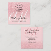 Rosa Glitzer-Logo-Monogramm Quadratische Visitenkarte (Vorne/Hinten)