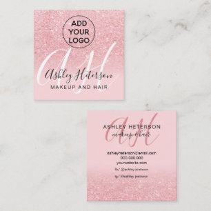 Rosa Glitzer-Logo-Monogramm Quadratische Visitenkarte