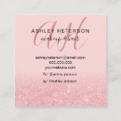 Rosa Glitzer-Logo-Monogramm Quadratische Visitenkarte (Rückseite)