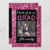 Rosa Glitzer-Look 1 Foto Abschluss Einladung (Vorne/Hinten)