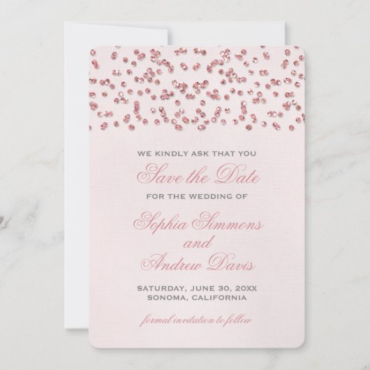 Rosa Glitzer Look Confetti Save the Date (Vorderseite)