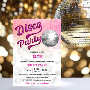 Rosa Glitzer Look Disco Party Geburtstag Einladung