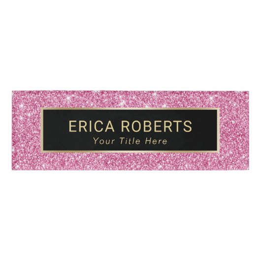 Rosa Glitzer Makeup Artist Friseur Salon Modernste Namenschild (Vorderseite)