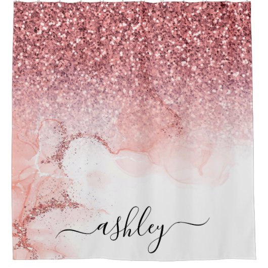 Rosa Glitzer Marmor Duschvorhang (Vorderseite)