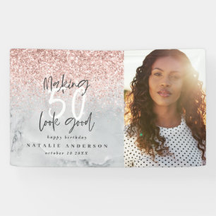 Rosa Glitzer Marmor macht 50 zu einem guten Geburt Banner