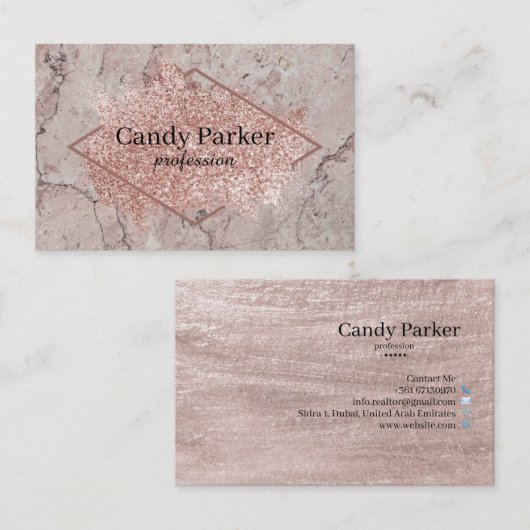 Rosa Glitzer Marmorhintervektor Visitenkarte (Vorne/Hinten)