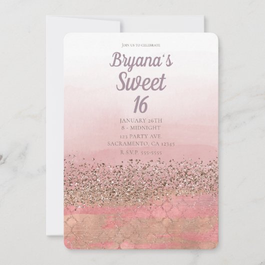 Rosa Glitzer Marokkanische Prinzessin Sweet 16 Einladung (Vorderseite)