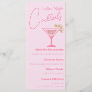 Rosa Glitzer Martini Ladys Night Cocktail Party Menükarte