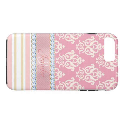 Rosa Glitzer Metallic, Damask, Strick, Kristall Case-Mate iPhone Hülle (Rückseite (Horizontal))