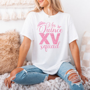 Rosa Glitzer Mis Quince XV Squad Quinceanera Party T-Shirt