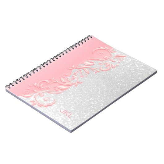 Rosa Glitzer mit Blumen und Weiß Notizblock (Linke Seite)