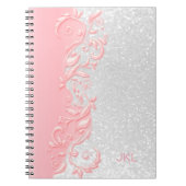 Rosa Glitzer mit Blumen und Weiß Notizblock (Vorderseite)