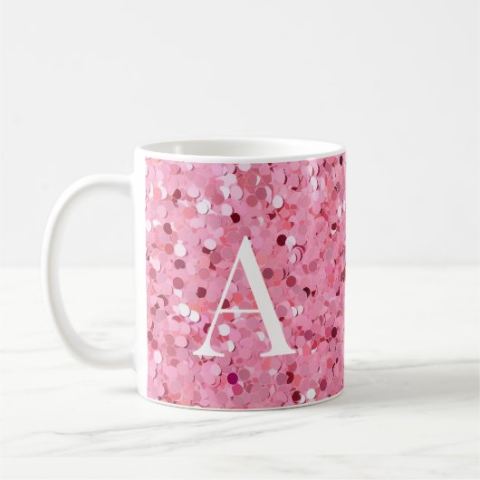 Rosa Glitzer mit Initial Kaffeetasse (Links)