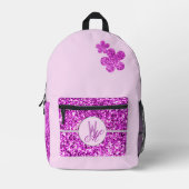 Rosa Glitzer Mit Monogramm mit Blume Bedruckter Rucksack (Vorderseite)