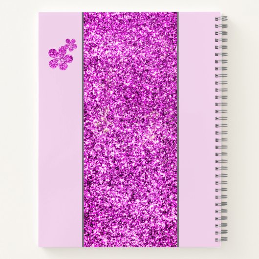 Rosa Glitzer Mit Monogramm mit Blume Notizblock (Rückseite)