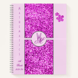 Rosa Glitzer Mit Monogramm mit Blume Notizblock