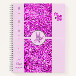 Rosa Glitzer Mit Monogramm mit Blume Notizblock