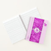 Rosa Glitzer Mit Monogramm mit Blume Notizblock (Innenseite)