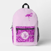 Rosa Glitzer Mit Monogramm Rucksack mit Flamingo (Vorderseite)