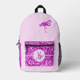 Rosa Glitzer Mit Monogramm Rucksack mit Flamingo