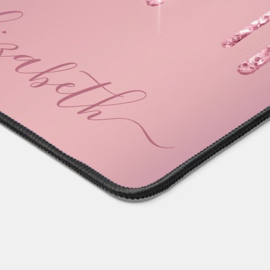 Rosa Glitzer Mit Monogramm Schreibtischunterlage (Ecke)