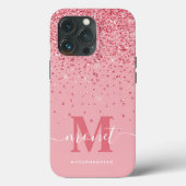 Rosa Glitzer Mit Monogramm Stilvolle Schreibschrif Case-Mate iPhone Hülle (Rückseite)