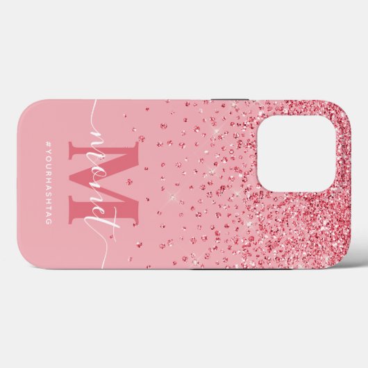 Rosa Glitzer Mit Monogramm Stilvolle Schreibschrif Case-Mate iPhone Hülle (Rückseite (Horizontal))