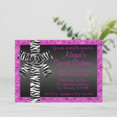 Rosa Glitzer mit Zebra Druckbogen einladen Einladung (Stehend Vorderseite)