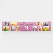 Rosa Glitzer Monogram 10 Foto Graduation Party Banner (Horizontal)