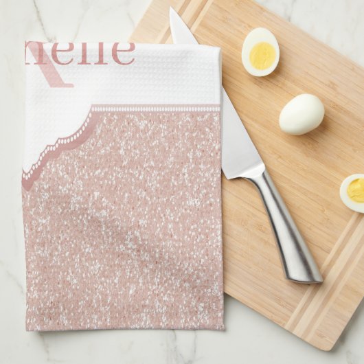 Rosa Glitzer Monogram Küchentuch (Viertel Falte)