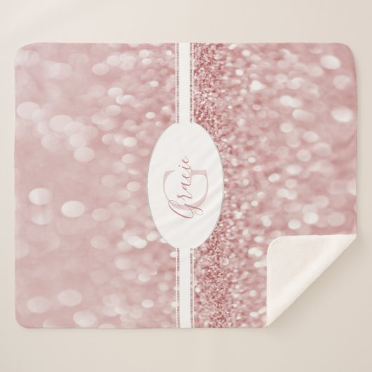 Rosa Glitzer Monogram Sherpa Blankon Sherpadecke (Vorderseite (Horizontal))