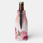 Rosa Glitzer Monogramm Blütenluxus Flaschenkühler (Flasche Rückseite)