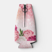 Rosa Glitzer Monogramm Blütenluxus Flaschenkühler (Rückseite)