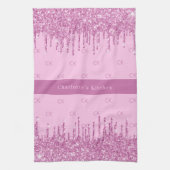 Rosa Glitzer-Monogramm Geschirrtuch (Vertikal)
