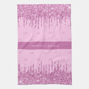 Rosa Glitzer-Monogramm Geschirrtuch