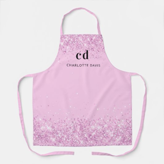 Rosa Glitzer-Monogramm-Initialen Schürze (Vorderseite)