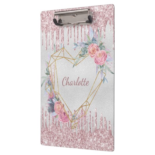 Rosa Glitzer Monogramm Klemmbrett (Links)