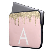 Rosa-Glitzer-Monogramm Laptopschutzhülle (Vorderseite Links)