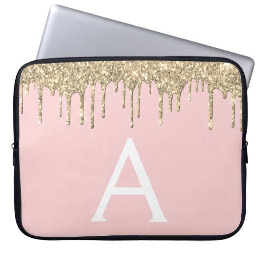 Rosa-Glitzer-Monogramm Laptopschutzhülle (Vorderseite)