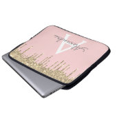 Rosa-Glitzer-Monogramm Laptopschutzhülle (Vorne Knopf)